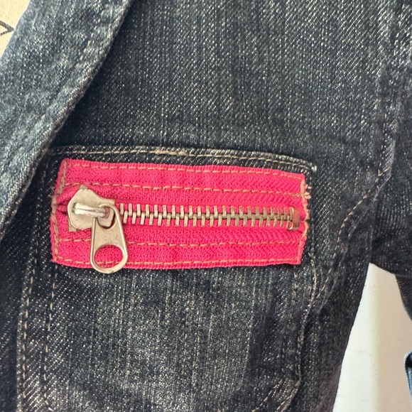 Triple Five Soul Denim Jacket with Pink Accents Ptp 16” length 18” - Picture 7 of 10